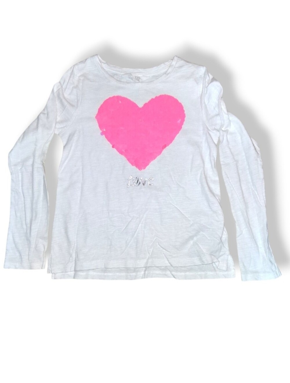 H&M White Long-Sleeve Tee with Hot Pink Heart